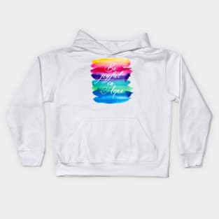 Be joyful in hope, rainbow watercolor, scripture, Romans 12v12 Kids Hoodie